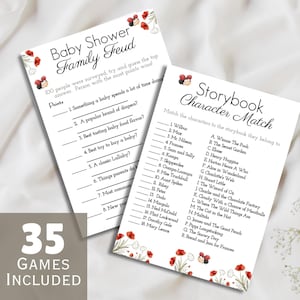 Giochi per baby shower a tema coccinella, pacchetto baby shower a tema coccinella, giochi per baby shower a tema floreale rosso, baby shower a tema papavero, set di giochi per baby shower a tema insetto, bingo