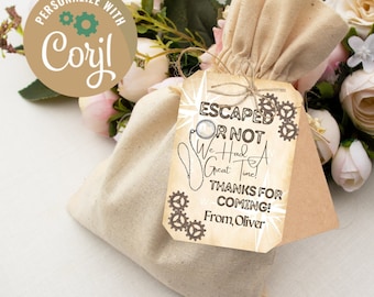 Escape Room Thank You Tag, Escape Room Party Favor, Escape Room Thank You Note, Escape Room Printable, Editable Escape Room Label, Gift Tag