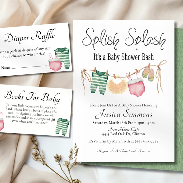 Splish Splash Baby Shower Invitation, Baby Shower Pool Party Invite, Beach Baby Shower Invitation, Simple Summer Baby Shower Invitation