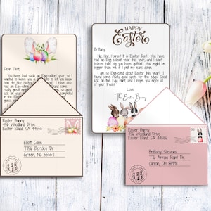 Carta y sobre imprimibles del conejito de Pascua, carta del conejito de Pascua, nota editable del conejito de Pascua, papelería de Pascua para niños