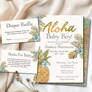 Aloha Baby Shower Invitation, Hawaiian Themed Baby Shower Invitation, Boy Hawaiian Baby Shower Invite, Tropical Luau Baby Shower Invitation