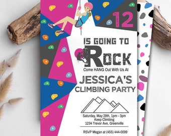 Editable Girl Rock Climbing Birthday Invitation, Printable Rock Wall Party Invitation, Climbing Wall Birthday Invite, Rock Climbing Invite