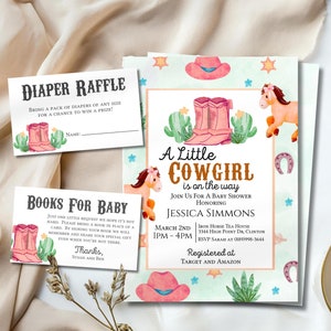 A Little Cowgirl Is On The Way Baby Shower Invitation, Cowgirl Baby Shower Invitation, Wild West Western Baby Shower, Pink Girl Rodeo Invite
