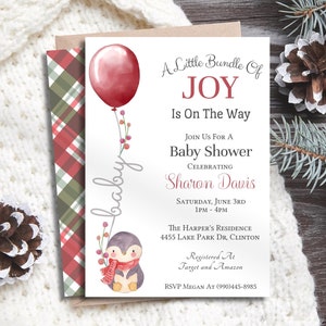 Penguin Baby Shower Invitation, A Little Bundle Of Joy Is On The Way Invitation, Winter Baby Shower Invitation, Bundle Of Joy Baby Shower