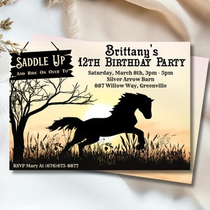 Horse Birthday Party Invitation, Horseback Riding Invite, Cowgirl Birthday Invitation, Horse Birthday Party Invite, Cowgirl Party Invite