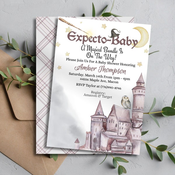 Wizard Baby Shower Invitation, Magical Bundle On Its Way, Witch Baby Shower Invite, Magical Baby Shower Invitation, Owl Baby Shower Invite