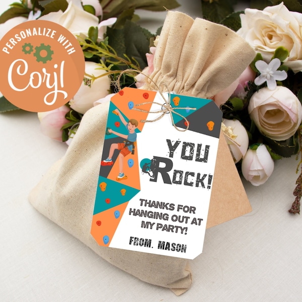 Rock Climbing Favor Tags, Rock Climbing Party Decor, Rock Climbing Party Favors, Boy Climbing Favor Tags, Printable Climbing Thank You Note