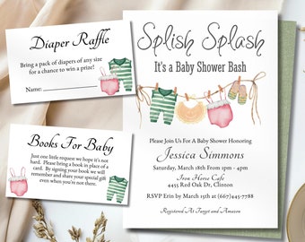 Splish Splash Baby Shower Invitation, Baby Shower Pool Party Invite, Beach Baby Shower Invitation, Simple Summer Baby Shower Invitation