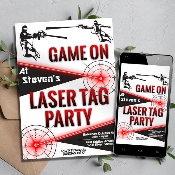 Faire-part d'anniversaire modifiable Laser Tag, faire-part imprimable Laser Tag, Invitation Lazer Tag, Invitation fête néon laser tag