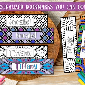 Set Of Printable Bookmarks For Kids, Color Your Own Personalized Bookmark, Custom Coloring Bookmark, Name Bookmark Printable, DIY Bookmark