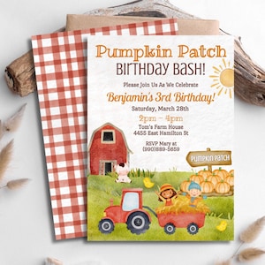Pumpkin Patch Birthday Invitation, Fall Farm Birthday Party Invite, Pumpkin Theme Birthday Invitation, Pumpkin Patch Party Invite