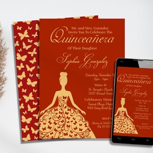Butterfly Quinceanera Invitation, Red Quinceanera Invitation, Royal Blue Quinceanera Invitation Template, Butterfly Quince Invitation