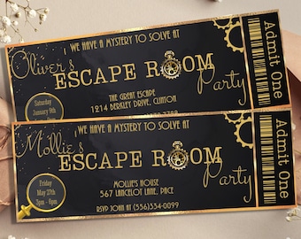 Escape Room Party Invitation, Editable Mystery Party Invitation, Printable Escape Room Ticket Invitation, Escape Room Birthday Invitation