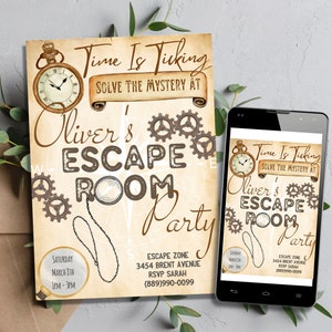 Editable Escape Room Birthday Party Invitation Template, Custom Mystery Party Invitation,  Printable Secret Spy Escape Party Room Invite
