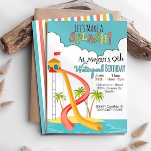 Editable Waterpark Birthday Invitation, Water Park Birthday Invitation, Water Slide Birthday Invitation, Printable Water Park Invitation