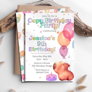 Convite de aniversário de capivara, convite de capivara, cartão de aniversário de capivara, festa de aniversário de capivara, convite de festa de capivara, aniversário de capybara