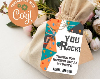 Rock Climbing Favor Tags, Rock Climbing Party Decor, Rock Climbing Party Favors, Boy Climbing Favor Tags, Printable Climbing Thank You Note