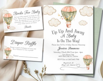 Hot Air Balloon Baby Shower Invitation, Up Up And Away Baby Shower Invitation, Travel Theme Baby Shower Invitation, Cloud Baby Shower Invite