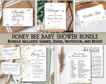 Mommy To Bee Baby Shower Bundle, A Little Honey Is On The Way Bundle, Bee Baby Shower Decorations, Bee Baby Shower Games, Bee Welcome Sign