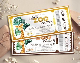 Zoo Birthday Party Invitation, Zoo Ticket Birthday Invitation, Zoo Birthday Invite, Zoo Animal Invitation, Zoo Party Invitation, Zoo Ticket