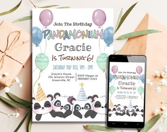 Panda Birthday Invitation, Panda Birthday Party Invite, Panda Party Invitation, Panda Invitation, Panda Digital Party Invitation