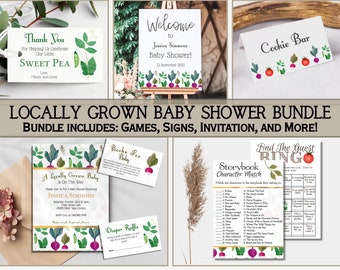 Locally Grown Baby Shower Decor, Locally Grown Baby Shower Sign, Farmers Market Baby Shower Bundle, Farmers Market Baby Shower Games