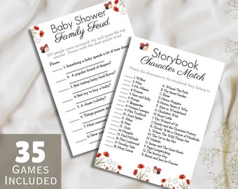 Ladybug Baby Shower Games, Ladybug Baby Shower Bundle, Red Floral Baby Shower Games, Poppy Baby Shower, Bug Baby Shower Game Set, Bingo