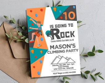Bearbeitbare Junge Klettern Geburtstagseinladung, druckbare Rock Wand Party Einladung, Kletterwand Geburtstag einladen, Klettern einladen