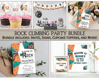 Boy Rock Climbing Birthday Party Supplies, Rock Climbing Invitation, Rock Climbing Party Signs, Rock Climbing Party Bundle, Climbing Invite