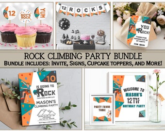 Boy Rock Climbing Birthday Party Supplies, Rock Climbing Invitation, Rock Climbing Party Signs, Rock Climbing Party Bundle, Climbing Invite