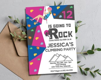 Editable Girl Rock Climbing Birthday Invitation, Printable Rock Wall Party Invitation, Climbing Wall Birthday Invite, Rock Climbing Invite