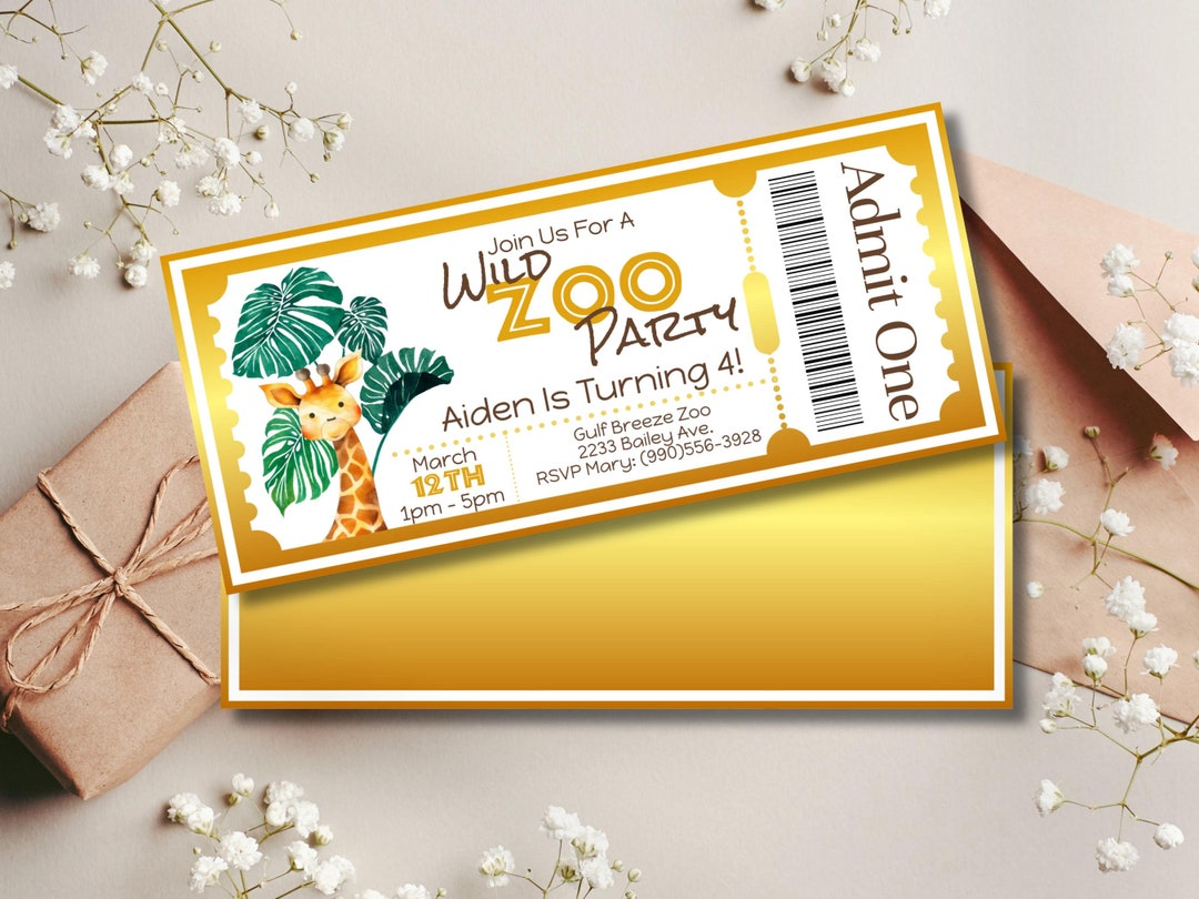 Zoo Birthday Party Invitation, Zoo Ticket Birthday Invitation, Zoo ...
