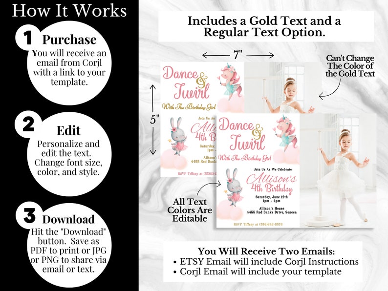 Ballerina Birthday Invitation With Photo, Ballet Invitation With ...