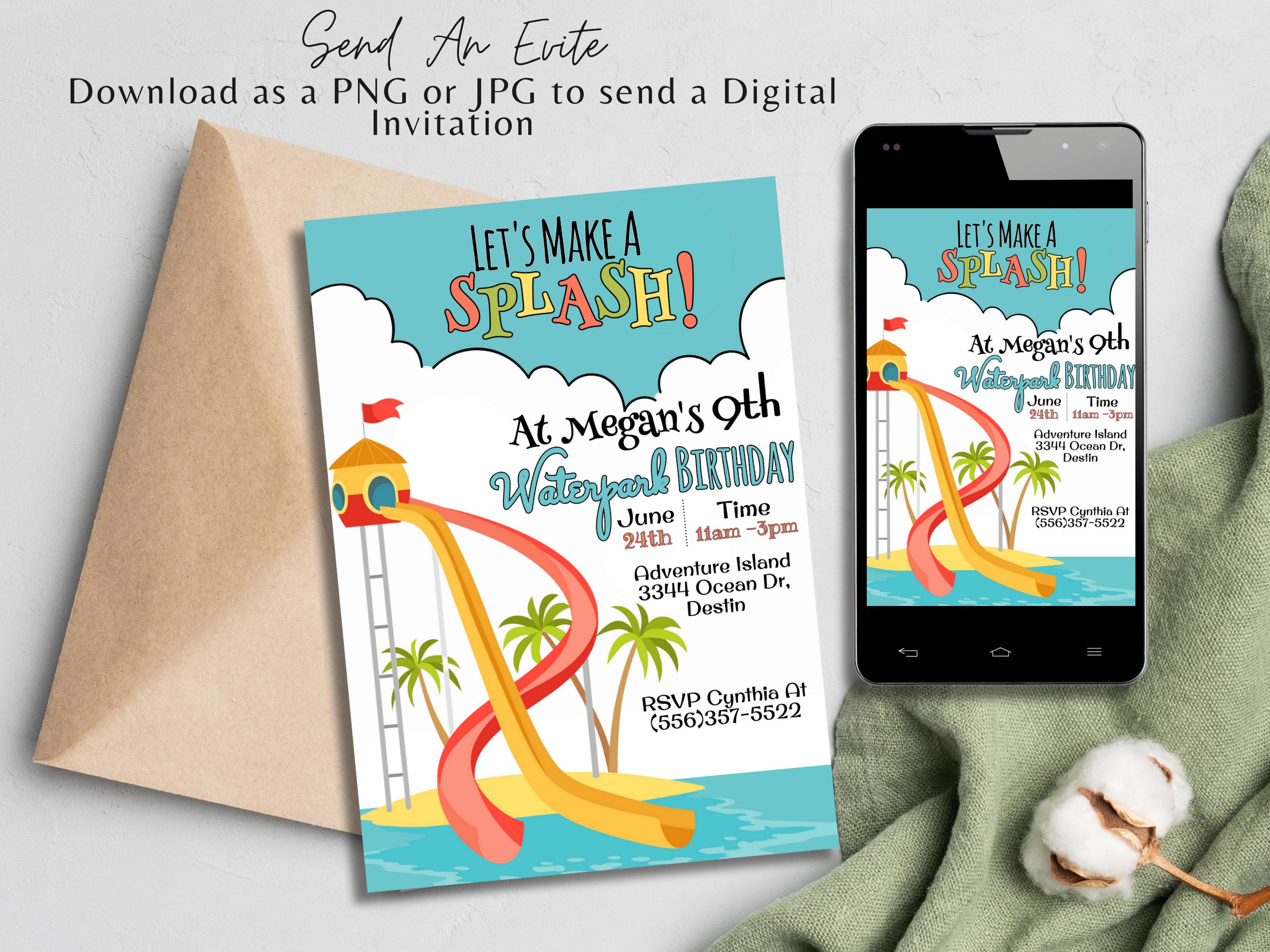 Editable Waterpark Birthday Invitation, Water Park Birthday Invitation, Water Slide Birthday ...