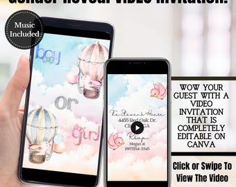 Balloon Gender Reveal Video Invitation, Video Gender Reveal Party Invitation, Gender Reveal Digital Invitation, Boy Or Girl Gender Reveal