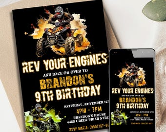 Four Wheeler Birthday Invitation, Four Wheeler Invitation, 4 Wheeler Birthday Invitation, ATV Birthday Invitation, ATV Birthday Party Invite