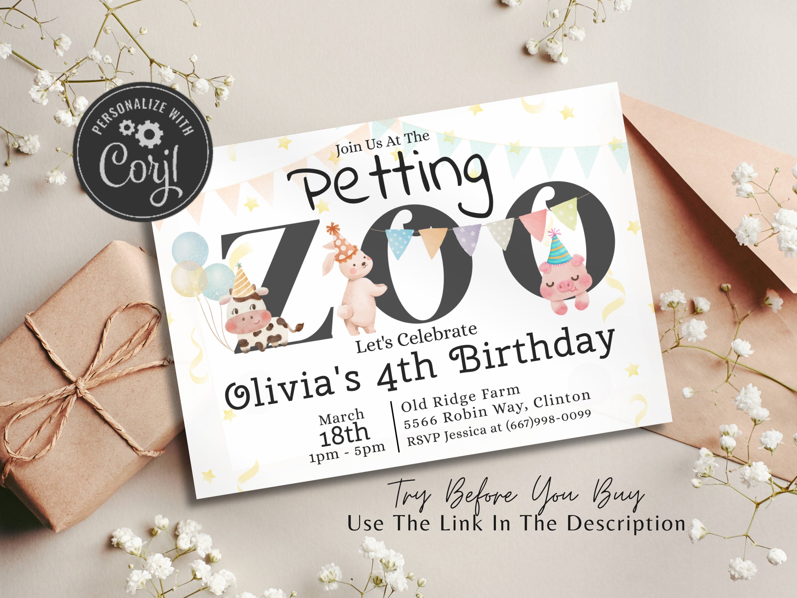 Petting Zoo Birthday Party Invitation, Petting Zoo Invitation, Party Animal Invitation, Zoo