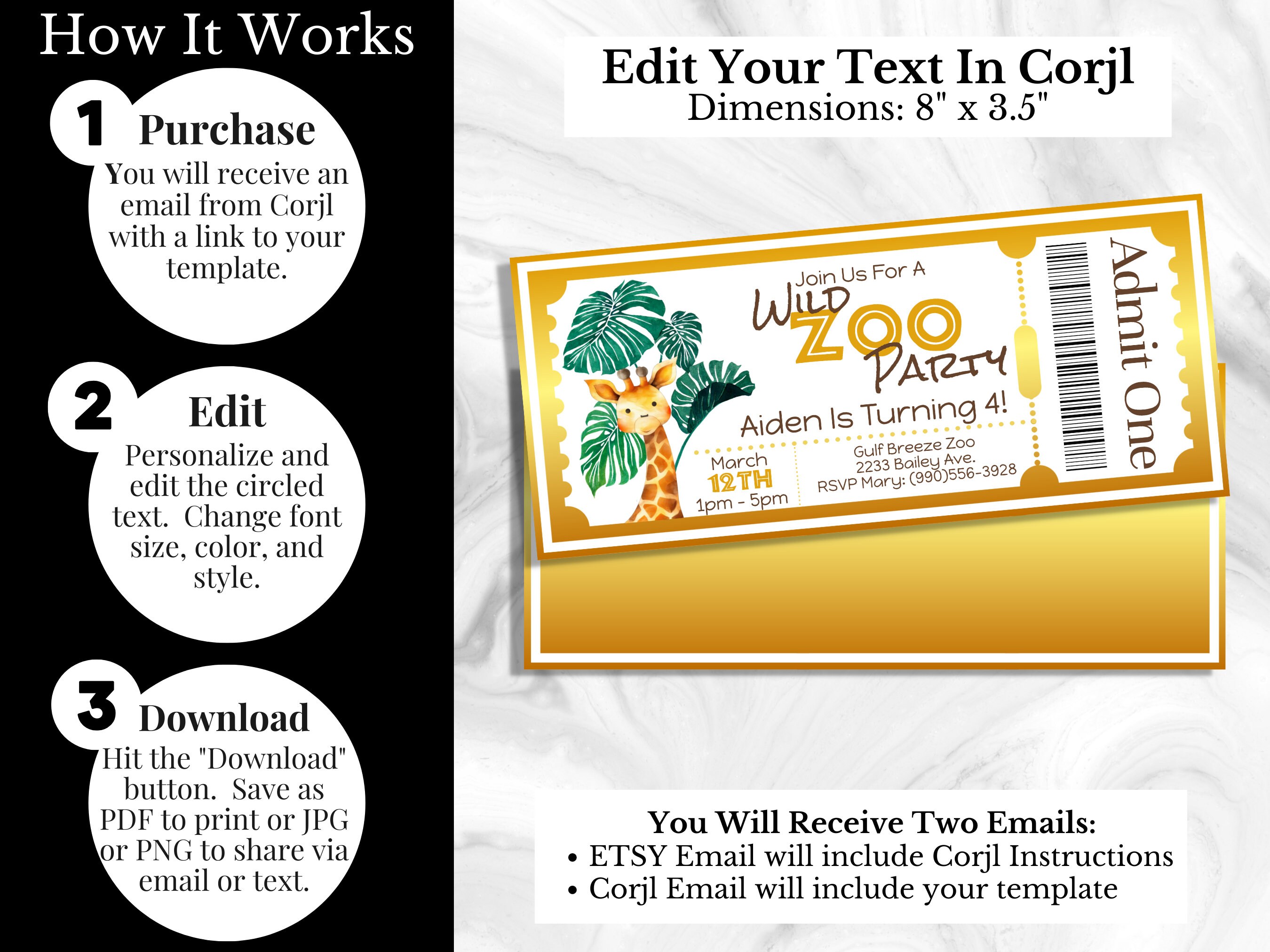 Zoo Birthday Party Invitation, Zoo Ticket Birthday Invitation, Zoo ...