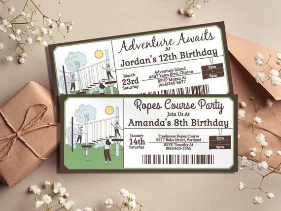Ropes Course Birthday Invitaion, Zip Line Invitation, Ropes Course Party, Adventure Party Invitation, Obstacle Course Party Invitation