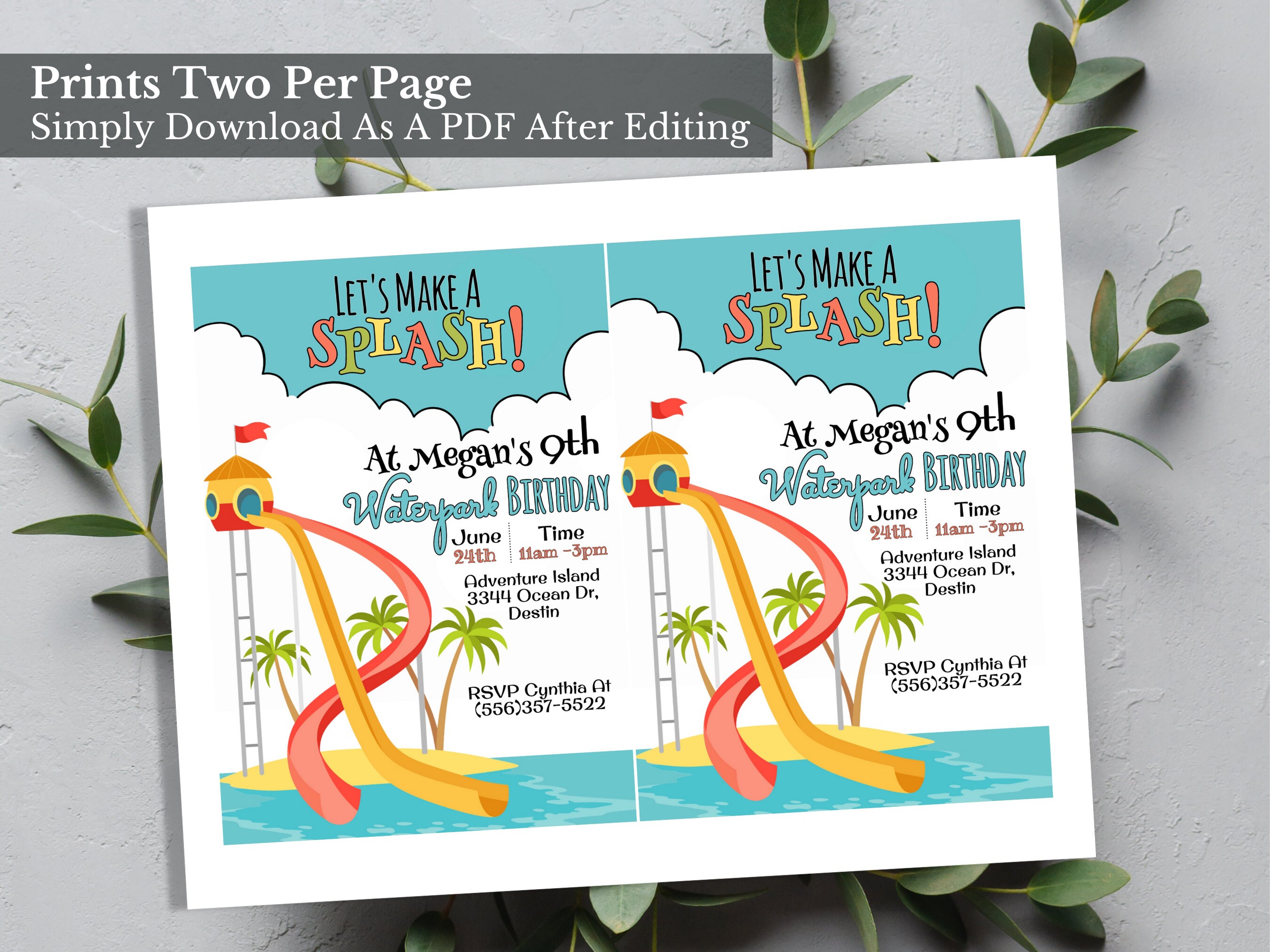 Editable Waterpark Birthday Invitation Water Park Birthday - Etsy