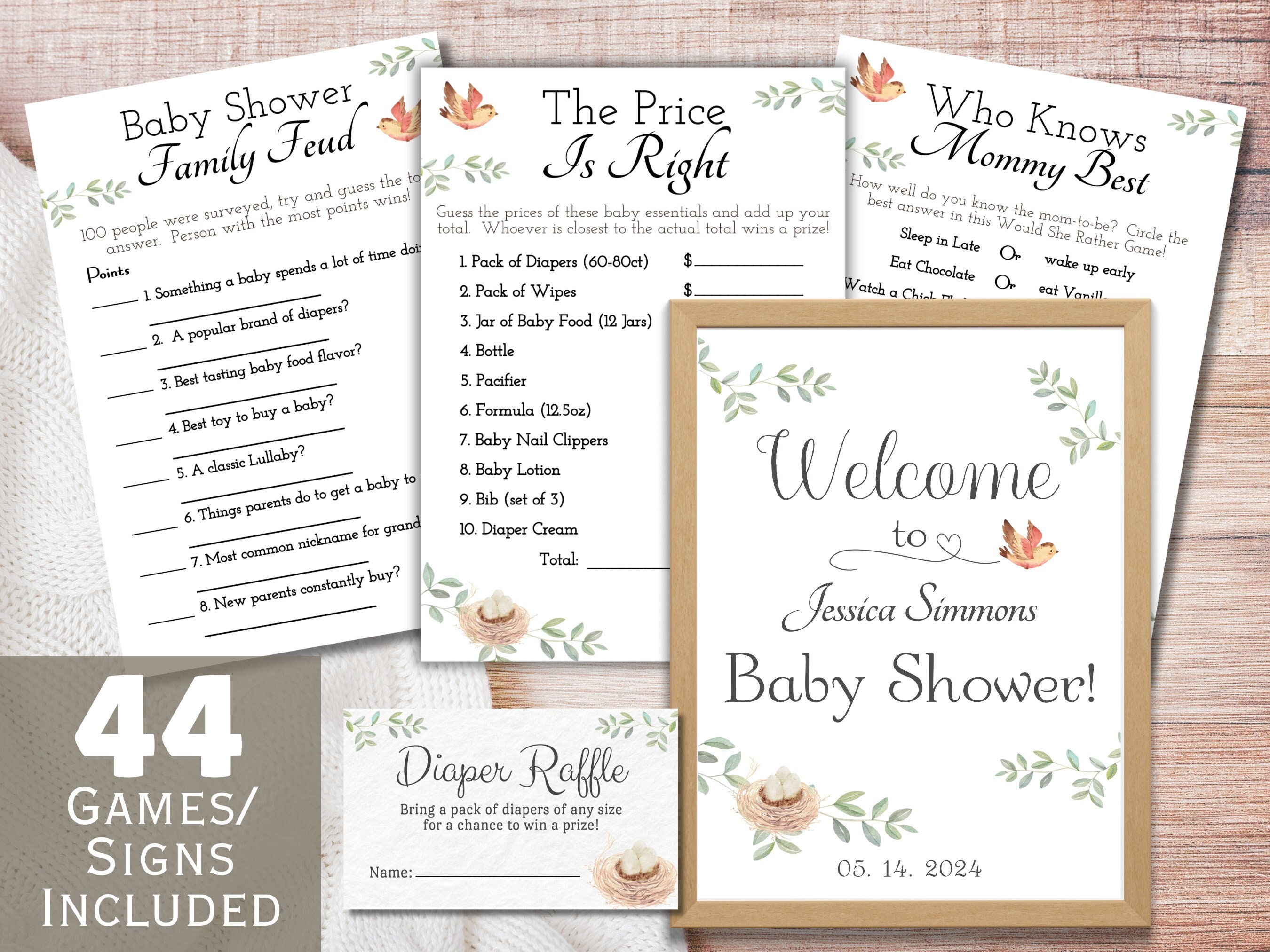 Bird Baby Shower Decorations, Bird Themed Baby Shower Games, Printable ...
