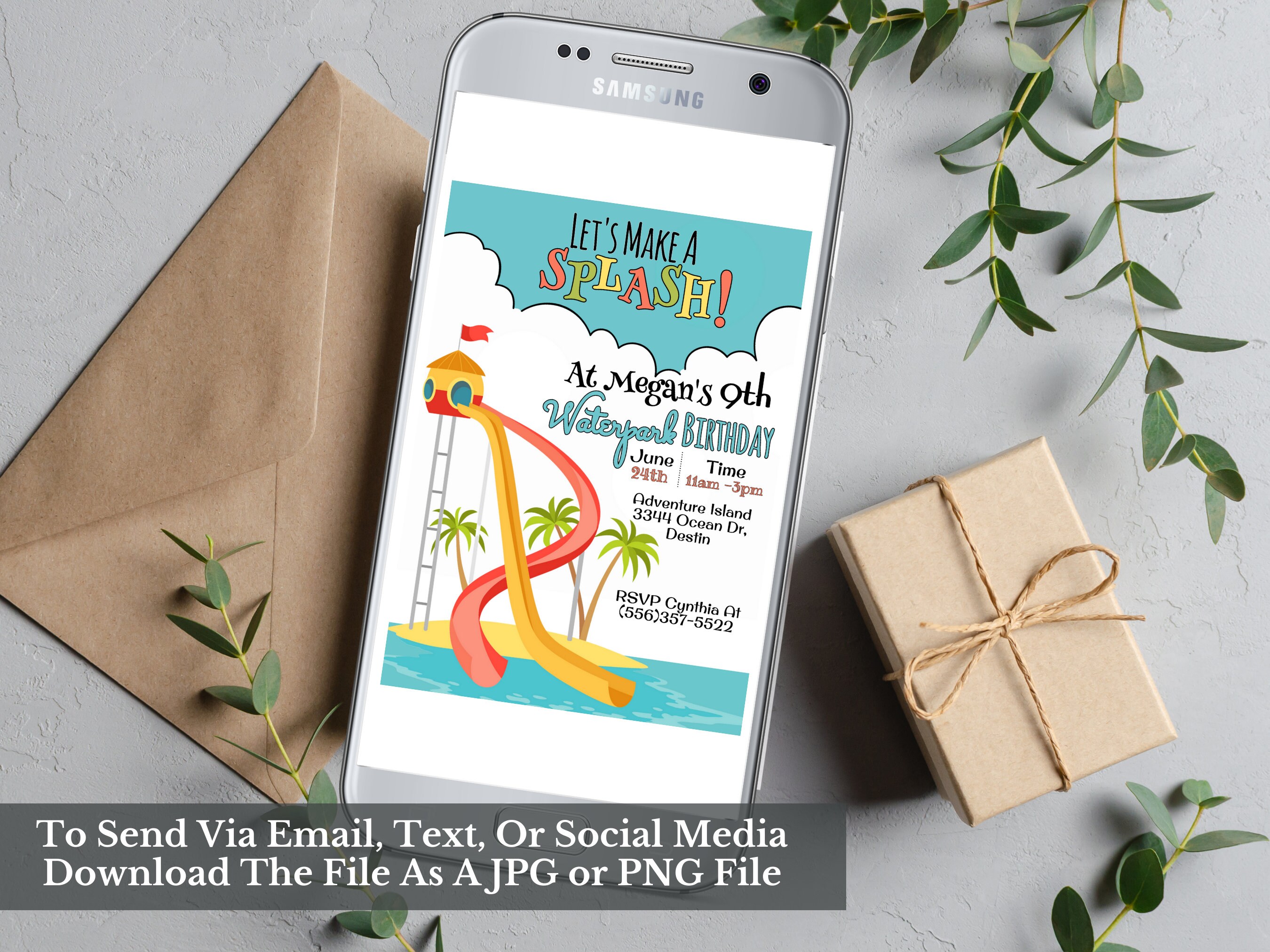 Editable Waterpark Birthday Invitation, Water Park Birthday Invitation