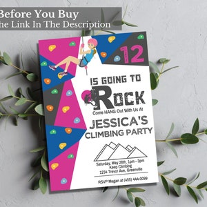 Editable Girl Rock Climbing Birthday Invitation, Printable Rock Wall ...