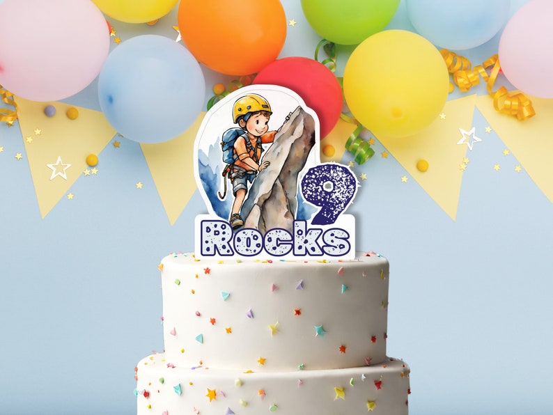 Printable Rock Climbing Cake Topper, Rock Climbing Party Decorations