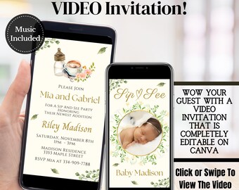 Sip And See Digital Invitation, Meet and Greet Baby Video Invitation, Meet The Baby Invitation, Floral Sip And See Baby Boy Or Girl Invite