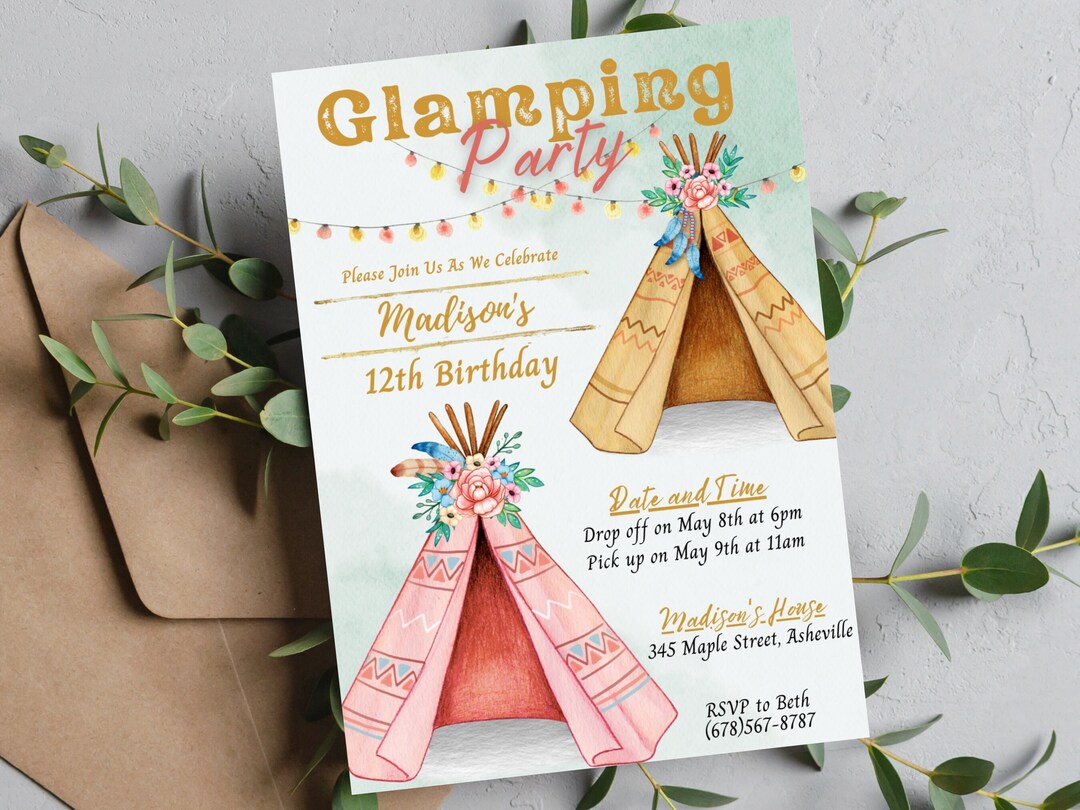 Editable Glamping Party Invitation Printable Teen Slumber - Etsy Australia