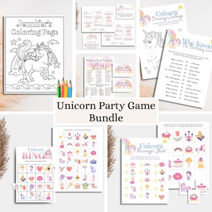 Einhorn Party Spiele, Einhorn-Geburtstags-Party Bundle, Einhorn Bingo, Einhorn-Schnitzeljagd, Einhorn-Aktivitäten, druckbare Gesellschaftsspiele