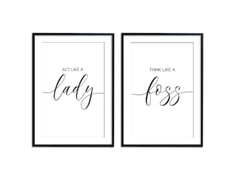 2 Piece Act Like a Lady Think Like a Boss Inspirational Quotes Motivational Set of 2 Printable Wall Art Girl Boss Decor Office Wall Decor