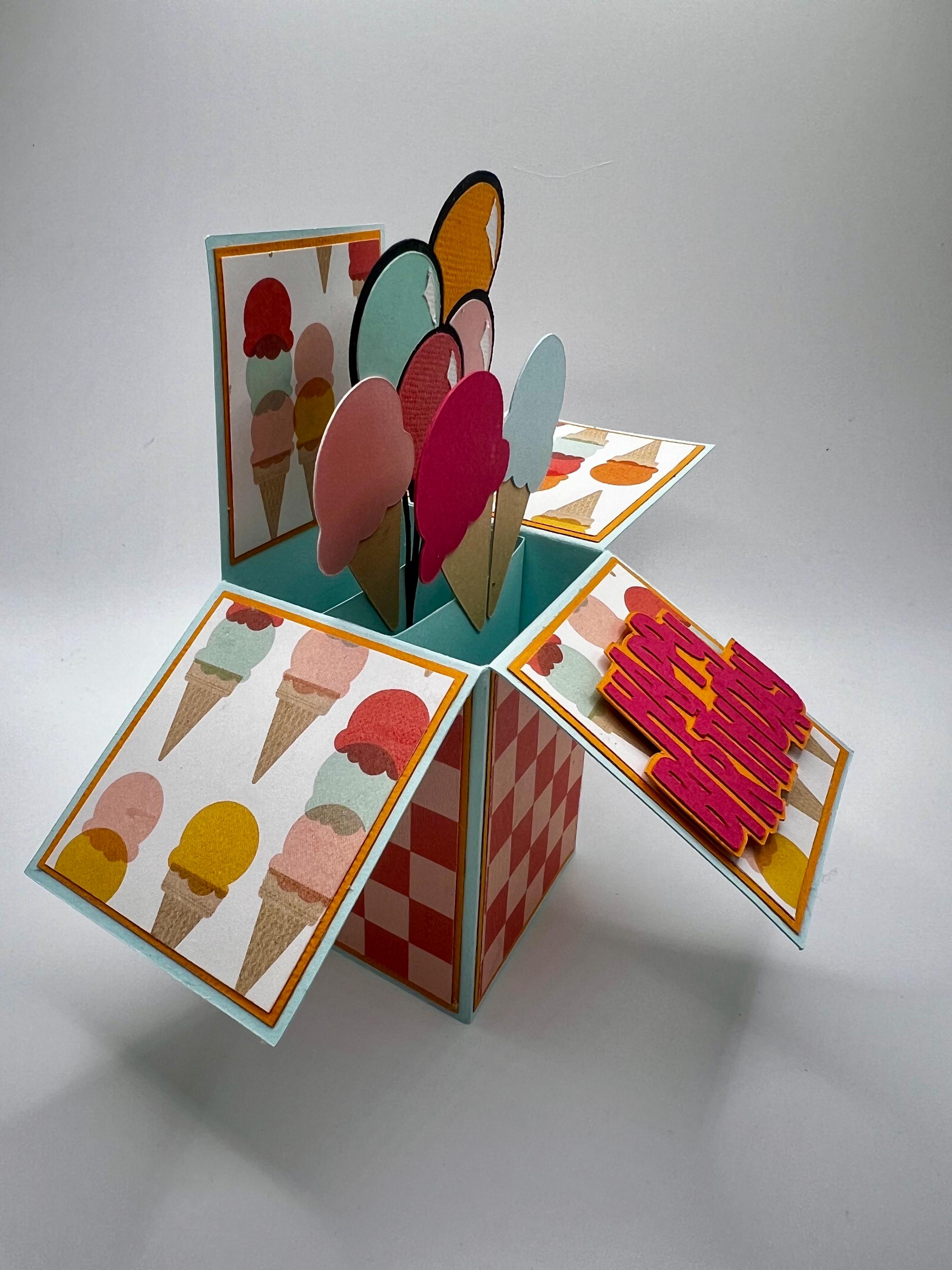 Ice Cream Birthday Greeting Card- Pop up 3D Exploding Box Birthday Card ...