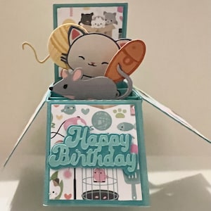 Carte d'anniversaire pop-up Lady Crazy Cat